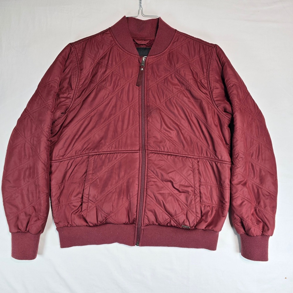Prana Womens Burgundy Quilted Bomber Jacket Sherpa Lined Full Zip 1968741 LRG